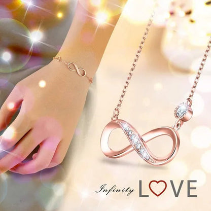 925 Sterling Silver Necklace Bracelet One Sets Forever Love” Infinity Heart Love Jewelry Sets White Gold Plated Diamond Women Necklace Gift for Mother's Day - WORLD TIME VISITS