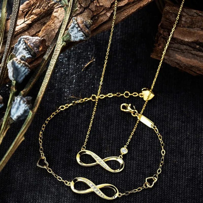 925 Sterling Silver Necklace Bracelet One Sets Forever Love” Infinity Heart Love Jewelry Sets White Gold Plated Diamond Women Necklace Gift for Mother's Day - WORLD TIME VISITS