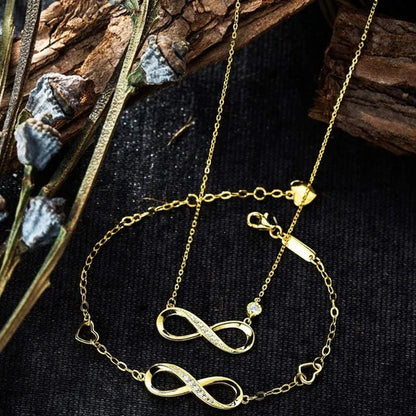 925 Sterling Silver Necklace Bracelet One Sets Forever Love” Infinity Heart Love Jewelry Sets White Gold Plated Diamond Women Necklace Gift for Mother's Day - WORLD TIME VISITS