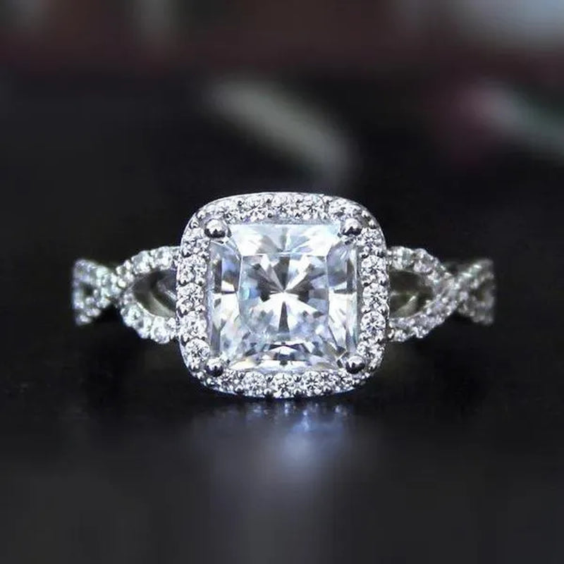 Luxury Jewelry Accessories White Gold 925 Sterling Silver Rings for Women Natural Gemstone Rings White Sapphire Princess Ring Romantic Wedding Band Bride Engagement Diamond Ring Jewelry Valentine's Day Gift