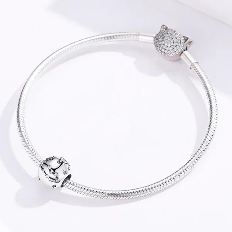 European Hot 12 Constellation Zodiac Round 925 Sterling Silver Beads Charm for Women Bracelet  Shining CZ Charm Fit Original Bangle Necklace DIY Jewelry Making