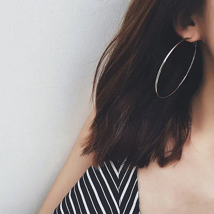 Exaggerate Big Smooth Circle Hoop Earrings, 925 Sterling Silver Round Loop Earrings for Women Wedding Engagement Party Fashion Jewelry