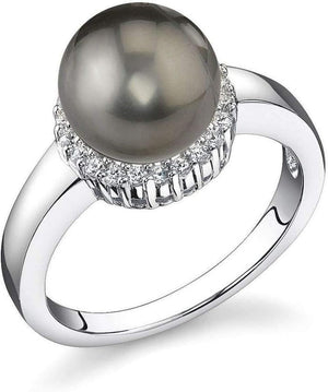 8-9Mm Genuine Black Tahitian South Sea Cultured Pearl & Cubic Zirconia Ashley Ring for Women