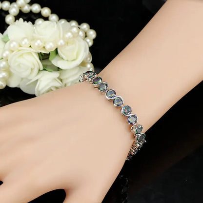 Gloriya Perfect Round Cut Mystic Rainbow Crystal Bangle Bracelets for Cocktail Party Lady Fashion CZ Silver Plated Jewelry Gifts