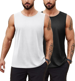 Men'S 2 Pack Muscle Sleeveless Shirt Dry Fit Workout Gym Tank Tops