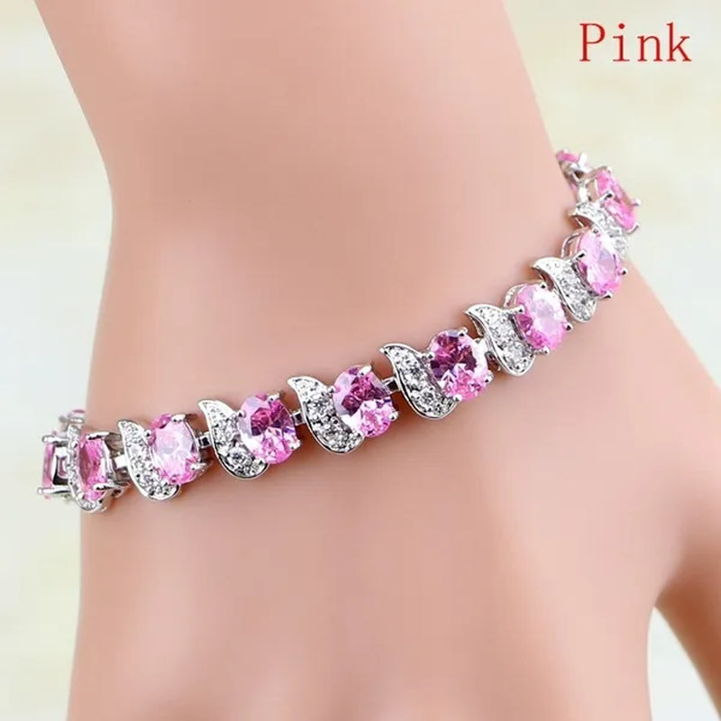 Red Ruby White Topaz 925 Sterling Silver Jewelry Charm Bracelet Christmas Gifts for Women