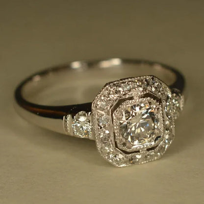 925 Sterling Silver Art Deco Inspired CZ Diamond White Sapphire Wedding Ring for Women Bridal Jewelry