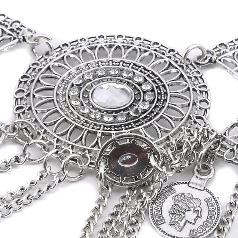 Women Belly Dance Belt Waist Metal Crystal Coin Tassel Body Chain Jewelry