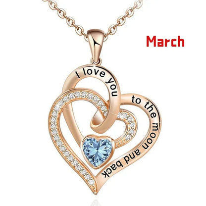 Ladies Heart-shaped Necklace Plated 925 Sterling Silver Birthday Jewelry I Love You Heart-shaped Diamond Necklace Birthday Gift for Girlfriend, Wife, Mother, Daughter, Grandmother