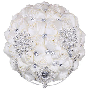 21CM Beautiful Rhinestone Tassel Wedding Bouquet Diamond Brooch Bouquet Satin Rose Bridal Holding Flower DIY Wedding Supplies