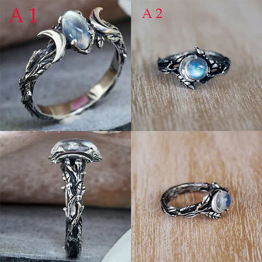 2 Style 1pcs US European Vintage Women Fashion Simple Vintage Bohemian Jewelry Vintage  Moonstone Zircon Moon Ring Ladies Engagement Wedding Ring Anniversary Party Ring Christmas Gift Jewelry Ring Size US4-12