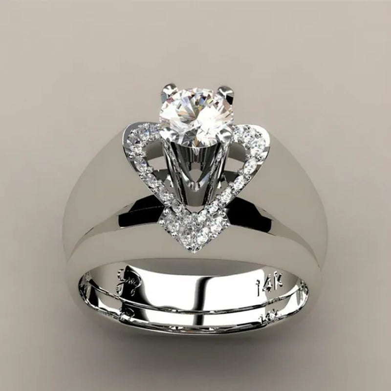 New Fashion Creative Exquisite Women'S Heart Shaped Simulation Zircon Ring Set Engagement Ring Set