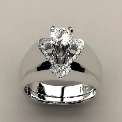 New Fashion Creative Exquisite Women'S Heart Shaped Simulation Zircon Ring Set Engagement Ring Set