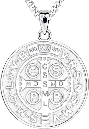 Saint Benedict Necklace 925 Sterling Silver Patron Saint Benedict Medal Pendant Amulet Protection Religious Jewelry for Men Women
