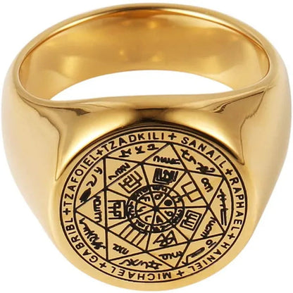 Seals of the Seven Archangels Rings Choker Statement Silver Gold Titanium Steel Bands Punk Rock Stamp Signet Ring for Men