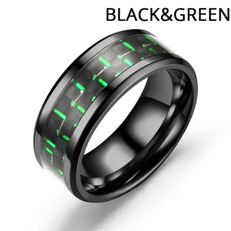 8MM Mens 6 Colors Ceramic Ring Wedding Band with Red Carbon Fiber Inlay Sizes 6 to 13