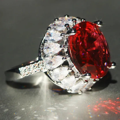 Unique  Silver Natural Ruby Gemstones Birthstone Bride Princess Wedding Engagement Strange Ring Size 6 7 8 9 10