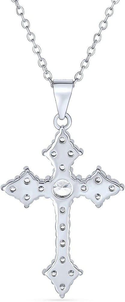 Elegant Bridal Cubic Zirconia Vintage Antique Style Migrain AAA CZ Christian Religious Cross Pendant Necklace for Women Teens .925 Sterling Silver