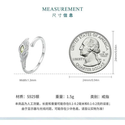 Peacock Feather Opening Ring for Women 925 Sterling Silver Fashion Jewelry Ring