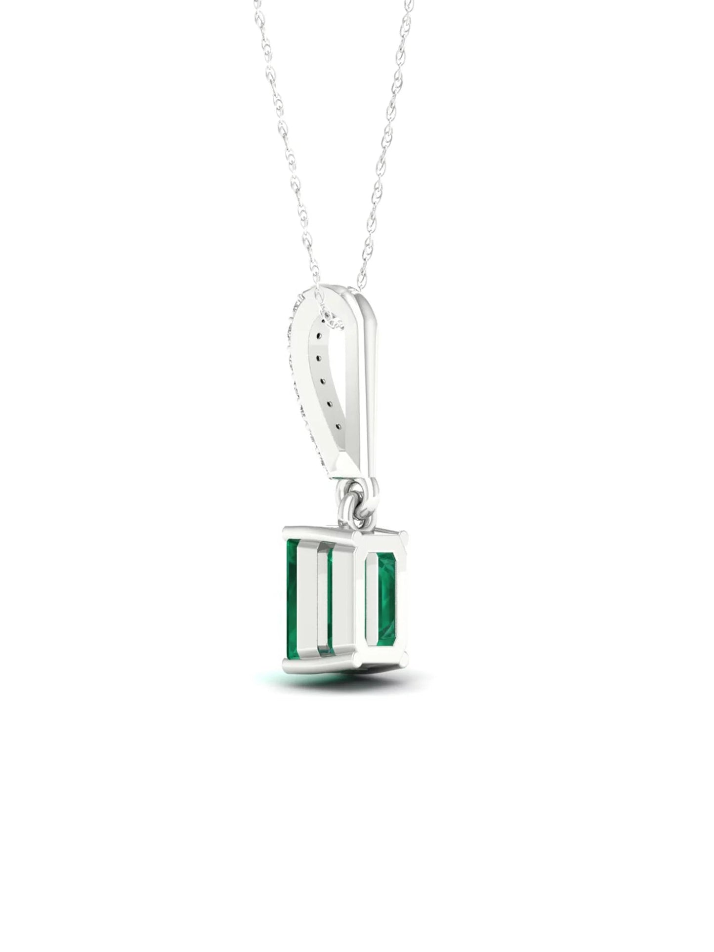 Gemstone 10K White Gold Emerald 1/20 CT TW Diamond Halo Necklace