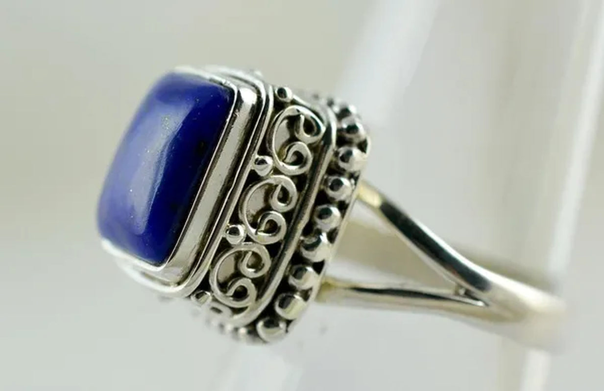 Genuine Lapis Lazuli 925 Sterling Silver Handmade Ring Size 6 to 10 (US)