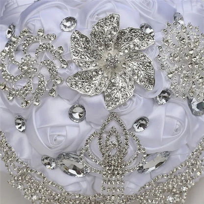21cm Satin Flowers Wedding Bouquet Bridal Beautiful Hand Holding Flower Bouquet Rhinestone Brooch Bouquets Casamento Ramos De Novia Crystal Bridal Bouquet Broochfull