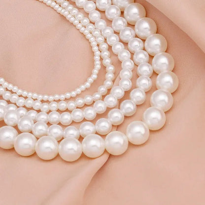 Vintage Pearl Necklace Women's Fashion Summer White Pearl Necklace Elegant Wedding Jewelry Personality Simple Fashion Clavicle Chain