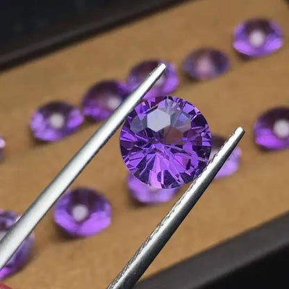 Natural Amethyst Fireworks Cut Loose Gemstone 8MM High-quality Ring Face Necklace Jewelry DIY Making Loose Diamond Purple Gemstone