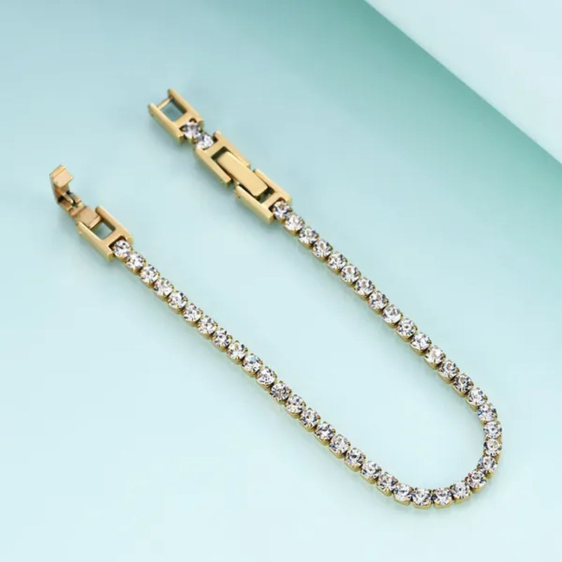 Women'S Chain Bracelets 14K Gold Plated Cubic Zirconia Classic Tennis Bracelet Gold Bangle for Lady AD1174