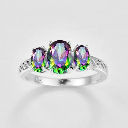 Classic Wedding Ring Stamped 925 Silver Rainbow/Blue Sapphire Women's Fashion Jewelry Engagement Gifts