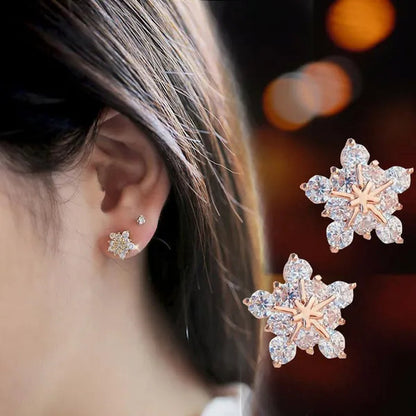 1 Pair Silver Plated Lab Diamond Snowflake Stud Earrings for Women Wedding Party Fashion Accessories