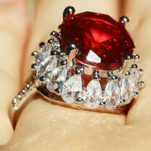 Unique Silver Natural Ruby Gemstones Birthstone Bride Princess Wedding Engagement Strange Ring Size 6 7 8 9 10