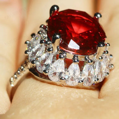 Unique Silver Natural Ruby Gemstones Birthstone Bride Princess Wedding Engagement Strange Ring Size 6 7 8 9 10