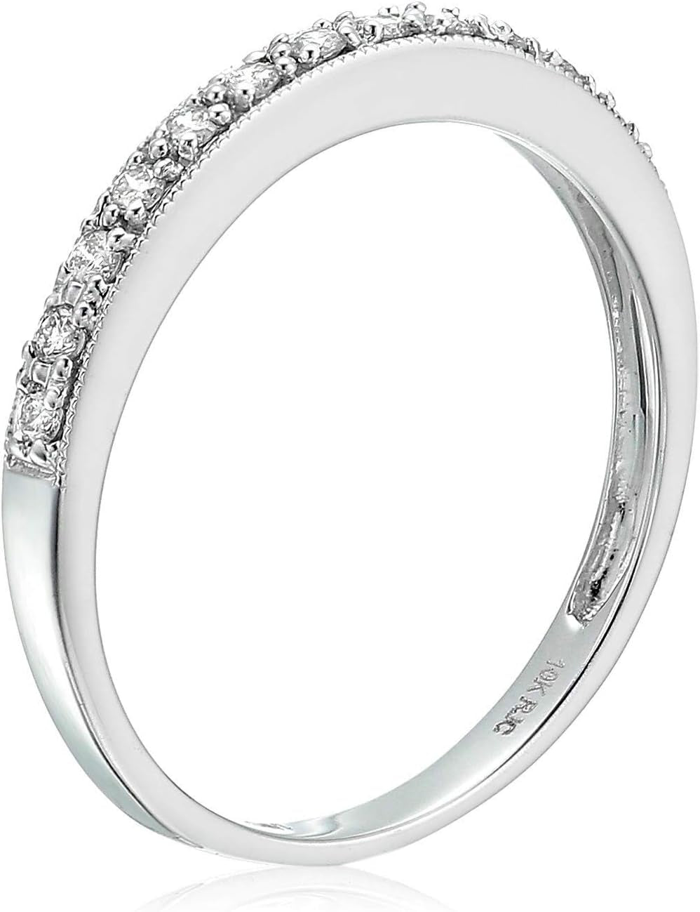 1/6 Carat (Ctw) Diamond Wedding Anniversary Band for Women, Half Eternity Petite round Diamond Engagement Ring 10K White Gold Prong Set with Milgrain 0.16 Cttw, Size 4-10