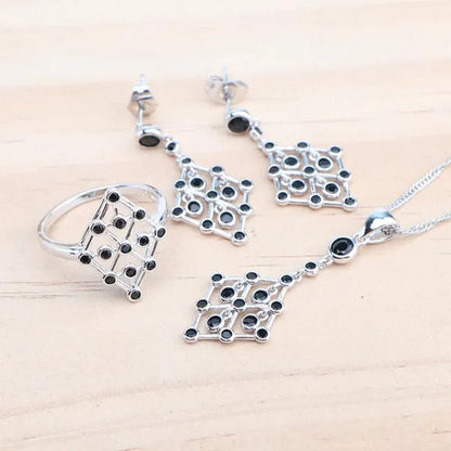925 Silver Zircon Bridal Jewelry Set For Women Bracelet Earrings Pendant Necklace Rings