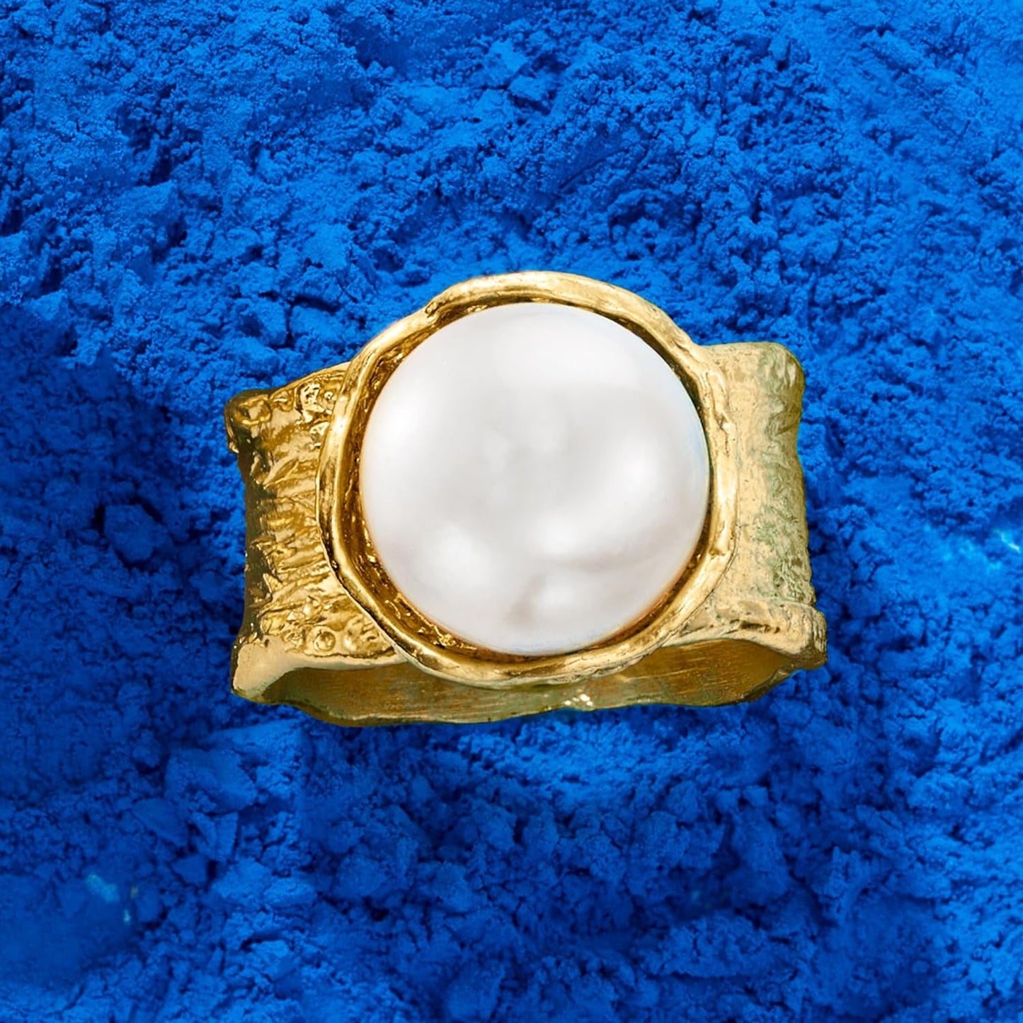 11.5-12Mm Cultured Button Pearl Ring in 18Kt Gold over Sterling
