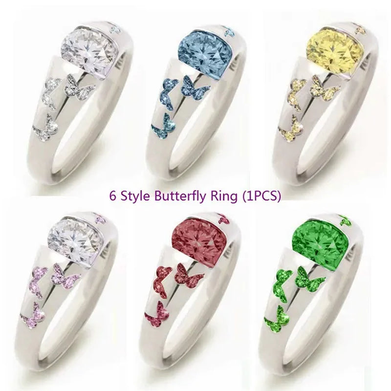 Latest Creative Lady Fashion Fresh Butterfly Ring Elegant Temptation Princess Engagement Wedding Ring Anniversary Gift Birthday Party Jewelry Size US5-11 (6 Colors)