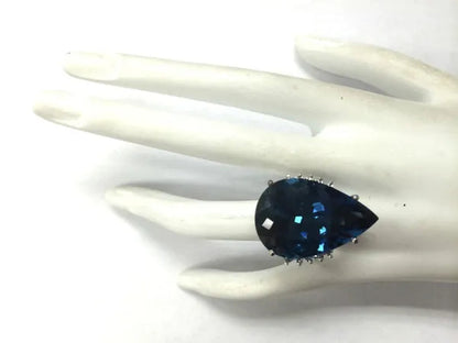 Women Jewelry 925 Sterling Silver Large Natural 7.86CT Dark Blue Sapphire Gemstone Ring