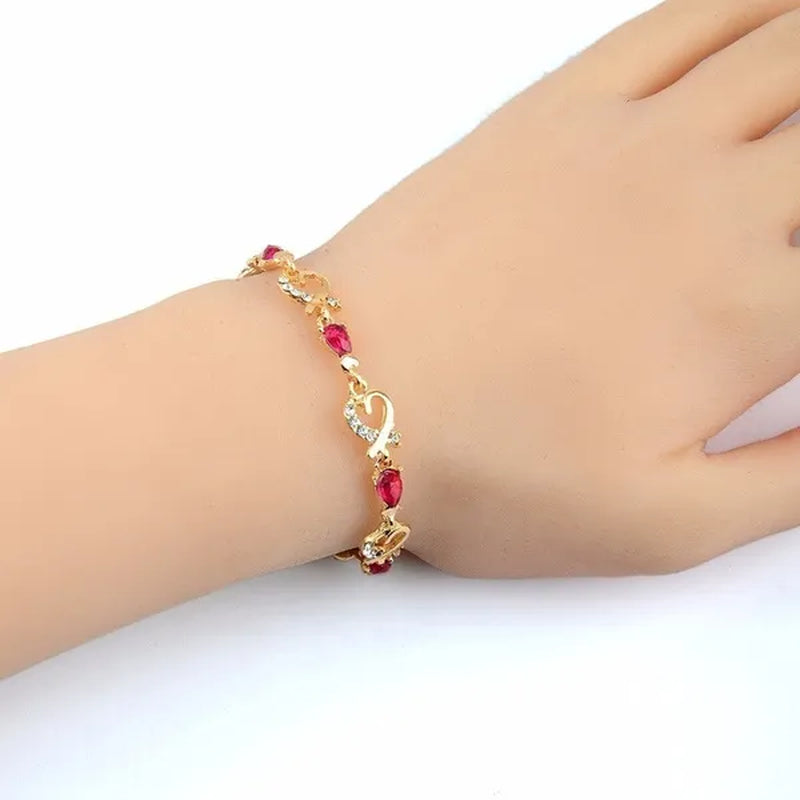 Trendy Women/Lady'S Fashion Crystal Diamond 18K Gold Plated Heart 5 Colors CZ Stones Bracelets & Bangles Jewelry Gifts