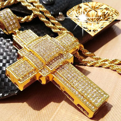 Fashion Necklace Men Women Cross Pendant Necklace Gold/Silver Stainless Steel Diamond Necklace Pendant