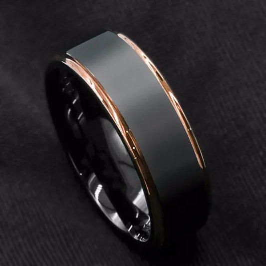 8MM Fashion Men'S and Women'S Tungsten Carbide Ring Rose Gold Black Brushed Wedding Ring Men'S Jewelry
