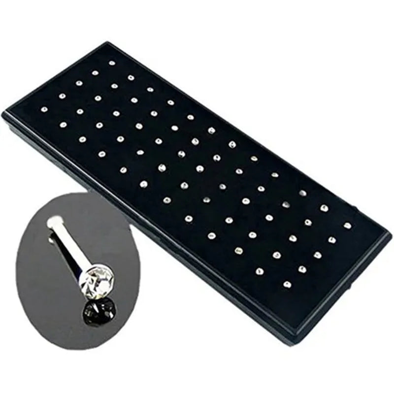 New Fashion Stainless Steel CZ Crystal Straight Shape Diamond Rhinestone Nose Ring Body Piercing Stud Jewelry Bone 20 Gauge for Women Girls 2 Types