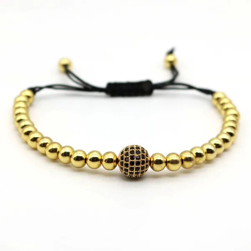 Fashion Gold Plated and Silver Plating Micro Pave CZ Zircon Stone Beads 1 Disco Ball Macrame Men Bracelet
