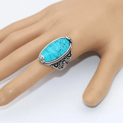 Wholesaler Lot 5Pcs Bohemian Wave Sapphire Ring Retro Turquoise White Black Red Green Blue Ring Women Jewelry