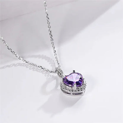 Women'S Birthstone Necklace Ruby/Sapphire/ Amethyst Jewelry 925 Sterling Silver Chain Love Heart Pendant Crystal 12 Month Birth Stones Pendant for Women Girls, 誕生石,Pierre De Naissance,Valentines Gift