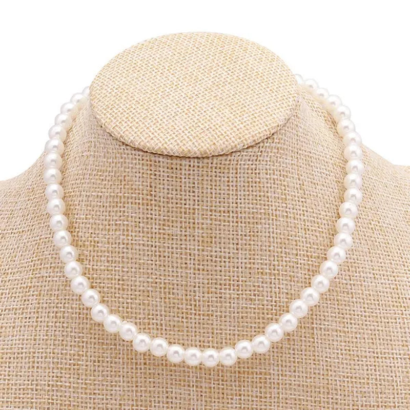 Vintage Pearl Necklace Women's Fashion Summer White Pearl Necklace Elegant Wedding Jewelry Personality Simple Fashion Clavicle Chain