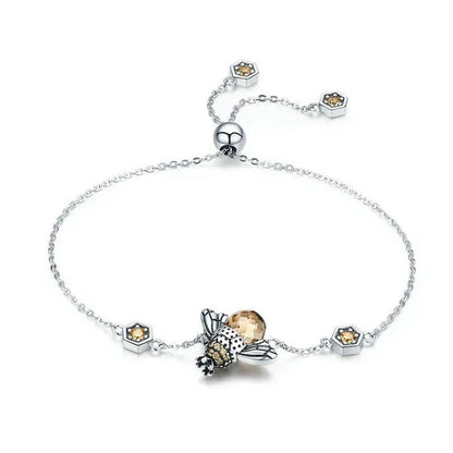 Popular Elegant Bee Design Gemstone Topaz Pendant Necklace/Earring/Ring/Bracelet 925 Silver Jewelry Set Mother'S Day Gifts