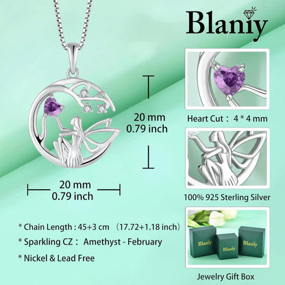 Guardian Angel Necklace for Women 925 Sterling Silver Tree of Life Necklace Birthstone Created Gemstone Pendant Jewelry Gifts for Women