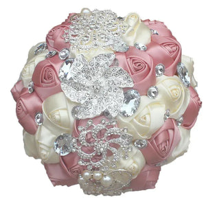 18CM Simulation Silk Rose Wedding Flowers Bouquet Diamond Brooch Bridal Bouquet Creative DIY Bridesmaid Holding Flowers Wedding Party Valentine's Day Gift