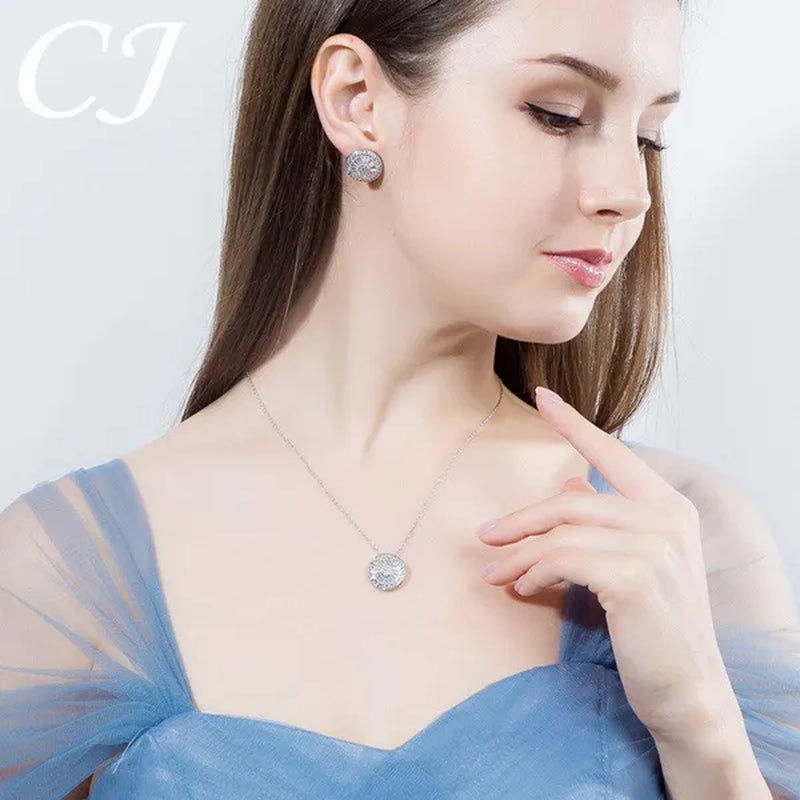 CANDICE Sparkling CZ Stone White Gold Plated 4pcs Wedding Jewelry Sets Round Pendant Necklace Earrings Bracelet Ring Prom Set For Brides